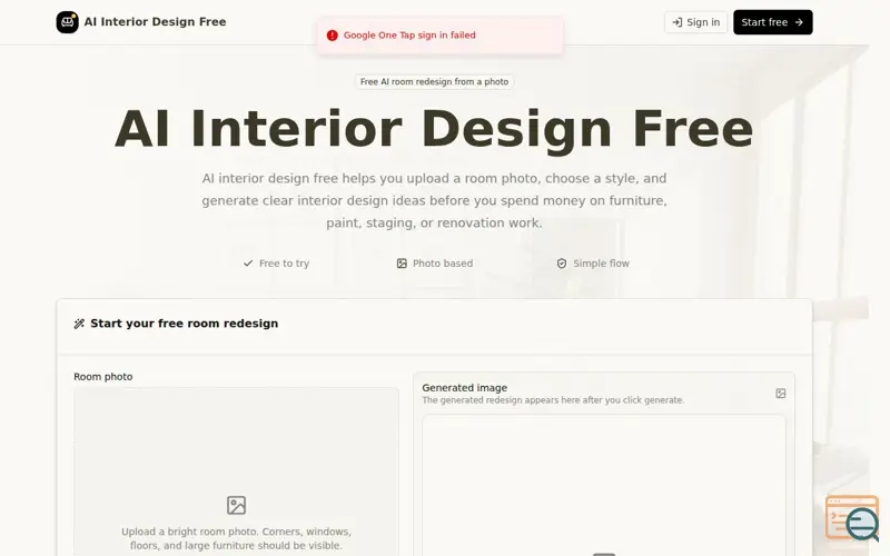 Screenshot of AI Interior Design Free