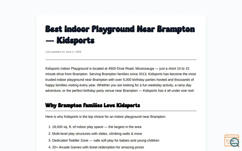 Screenshot of Kidsports Indoor Playground
