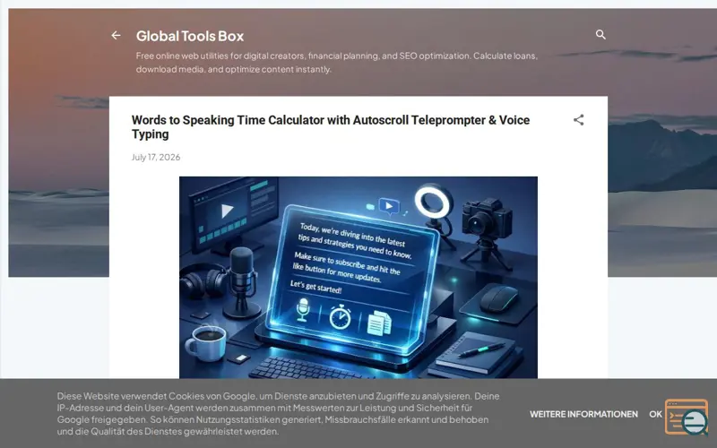 Screenshot of Words to Speaking Time Calculator, a launch using Yandex Domain Verification