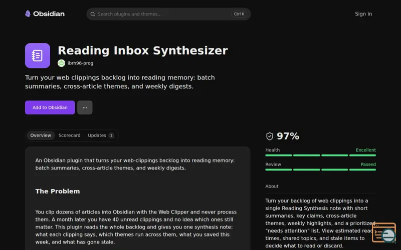 Screenshot of Reading Inbox Synthesizer