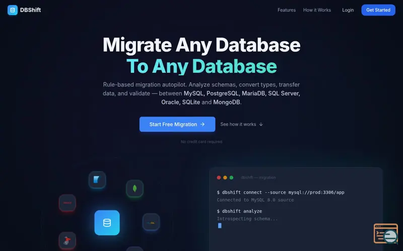 Screenshot of DBShift — Database Migration 