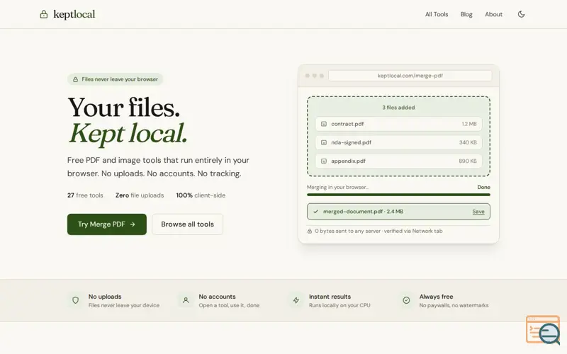 Screenshot of keptlocal