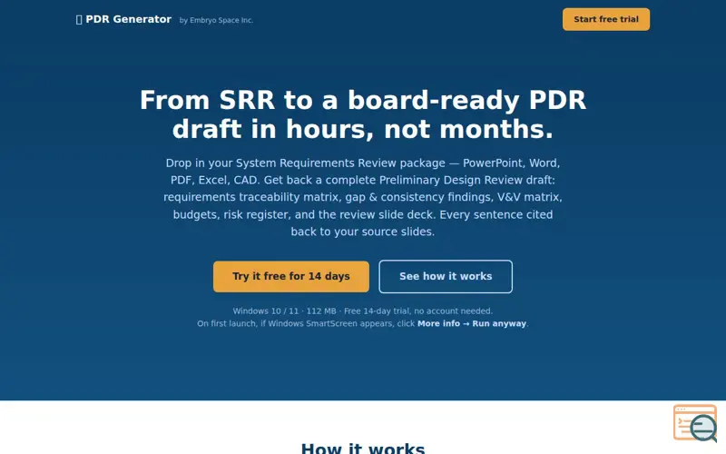 Screenshot of PDR Generator