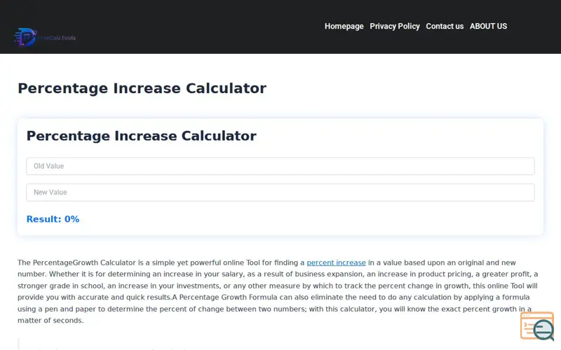 Screenshot of Percentage Increase Calculator