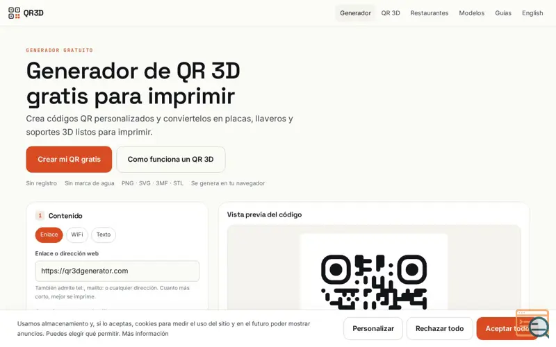 Screenshot of Generador de QR 3D gratis para imprimir | QR3D