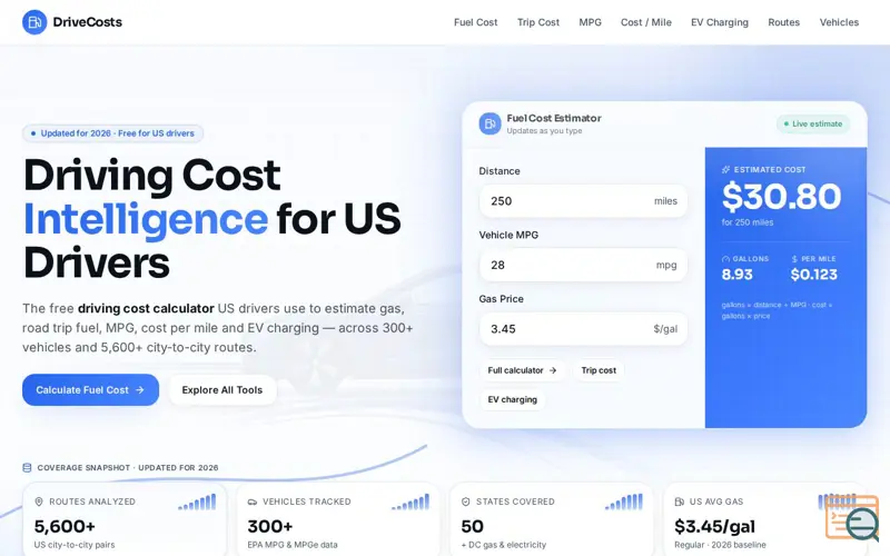 Screenshot of DriveCosts