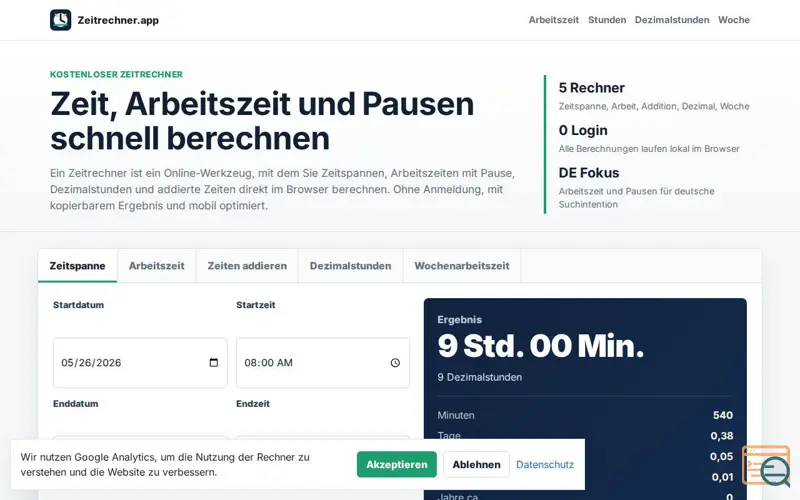 Screenshot of Zeitrechner.app