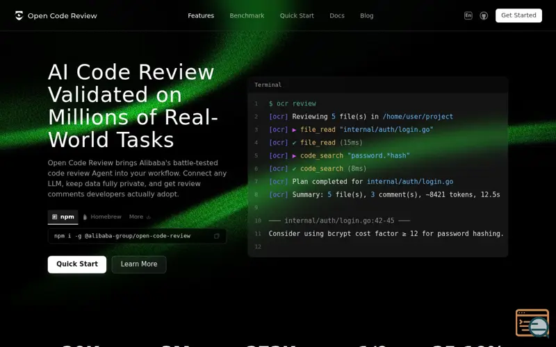 Screenshot of Open Code Review, a launch using npm