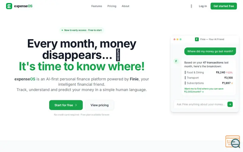 Screenshot of expenseOS