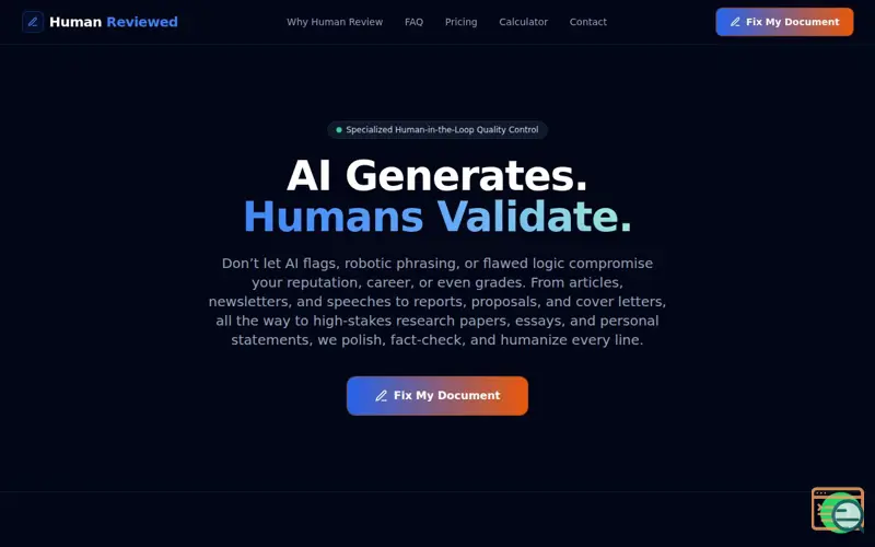 Screenshot of Human Reviewed | Professional AI Editing, Fact-Checking & Proofreading