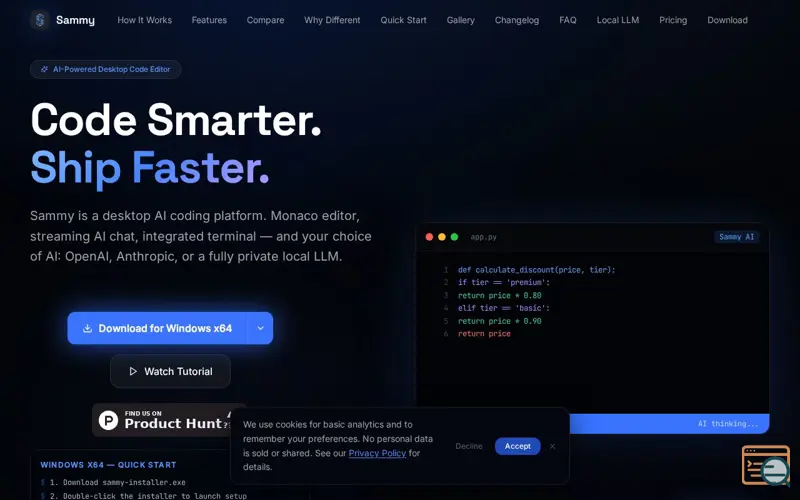 Screenshot of Sammy Desktop AI Platform