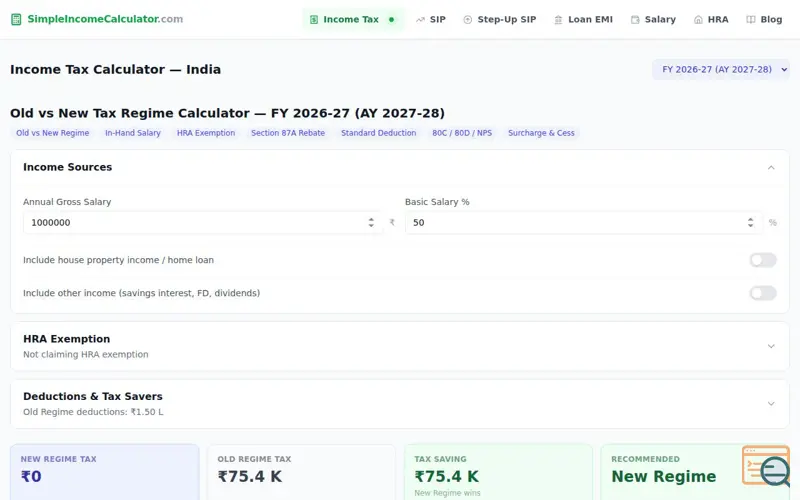 Screenshot of Income Tax Calculator India