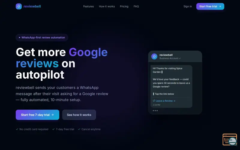 Screenshot of Reviewbell