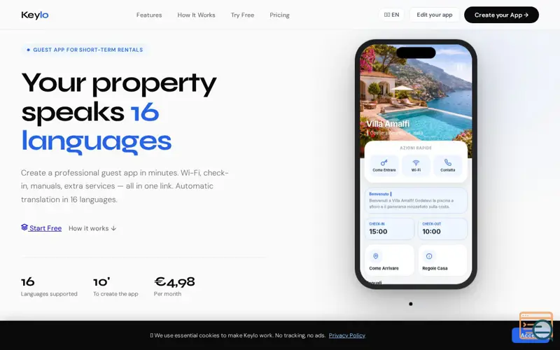 Screenshot of Keylo — The Guest App for Your Guests. 