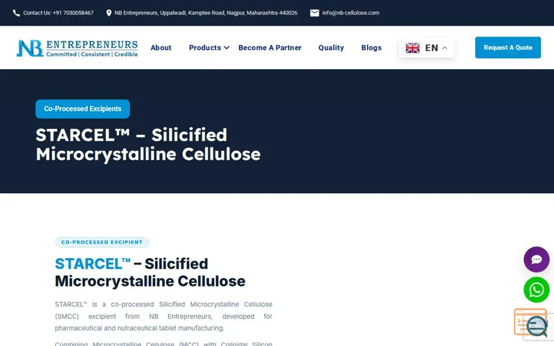 Screenshot of STARCEL™ – Silicified MCC, a launch using CF7 Apps
