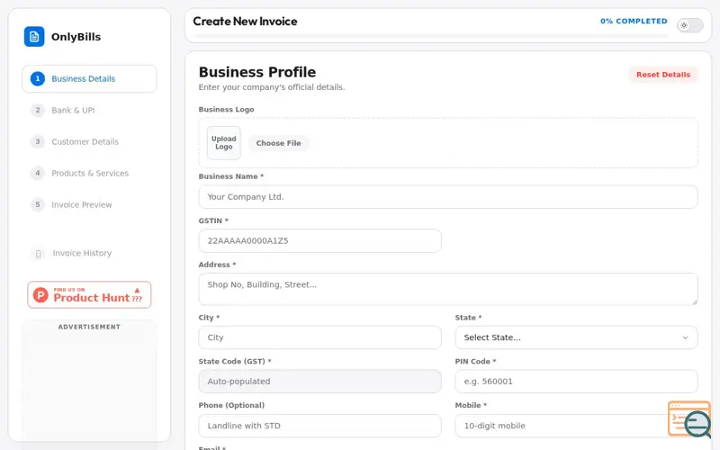 Screenshot of OnlyBills