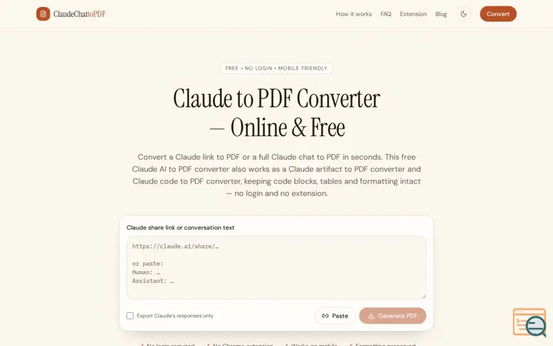 Screenshot of ClaudeChatToPDF