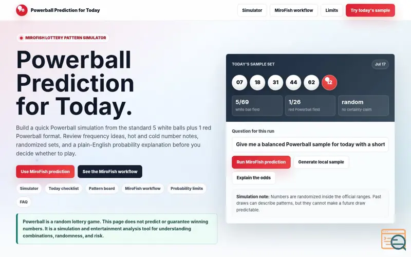 Screenshot of Powerball Prediction Today
