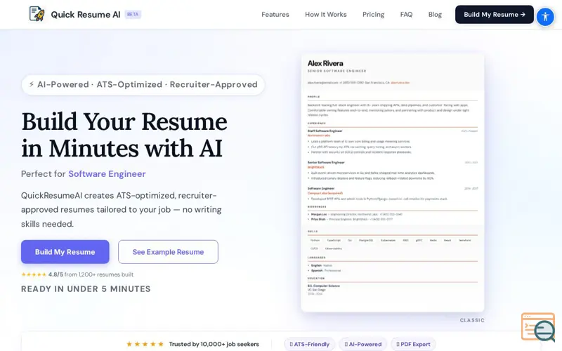 Screenshot of QuickResumeAi
