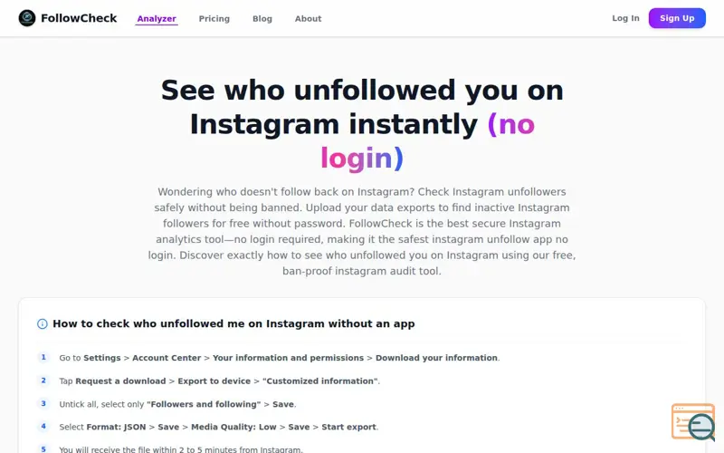 Screenshot of FollowCheck