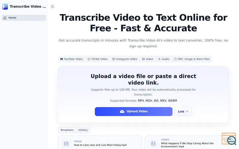 Screenshot of Transcribe Video AI