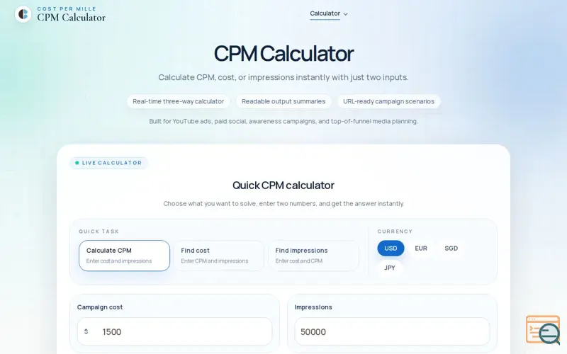 Screenshot of CPM Calculator