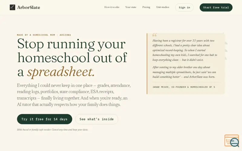 Screenshot of ArborSlate