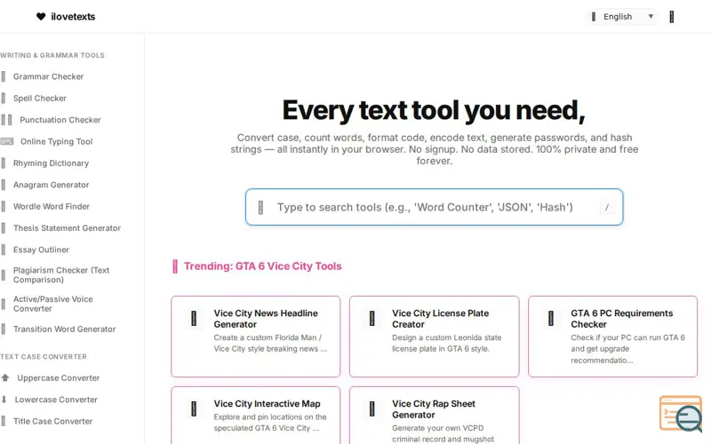 Screenshot of ilovetexts — Free Online Text Tools: Convert, Format, Encode & Analyze Text