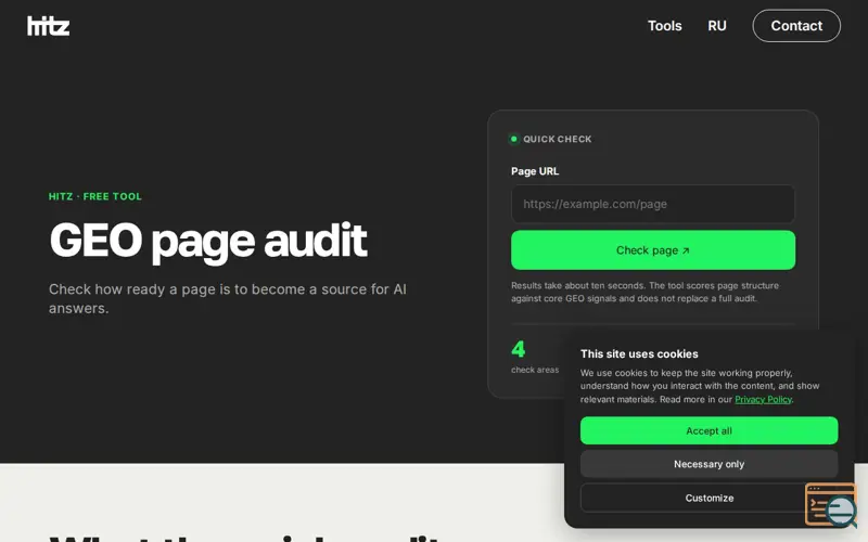 Screenshot of HITZ GEO Page Audit
