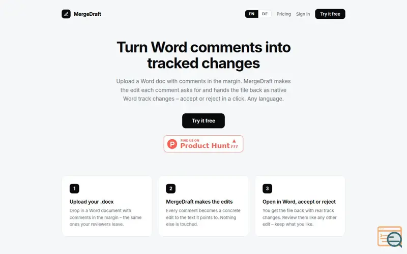Screenshot of MergeDraft