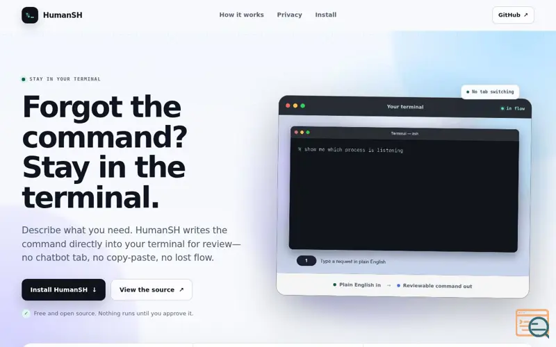 Screenshot of HumanSH — Stay in your terminal