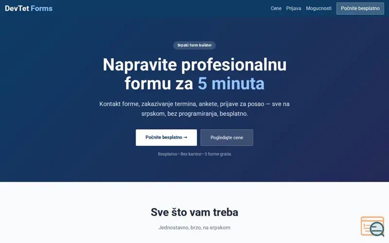 Screenshot of DevTet Forms — Srpski Form Builder