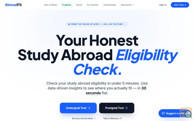 Screenshot of AbroadFit, a launch using Data.gov