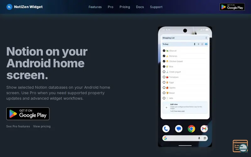 Screenshot of NotiZen Widget