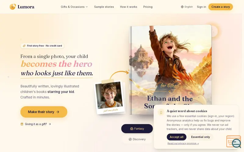 Screenshot of Lumora Storybooks, a launch using GoodAITools