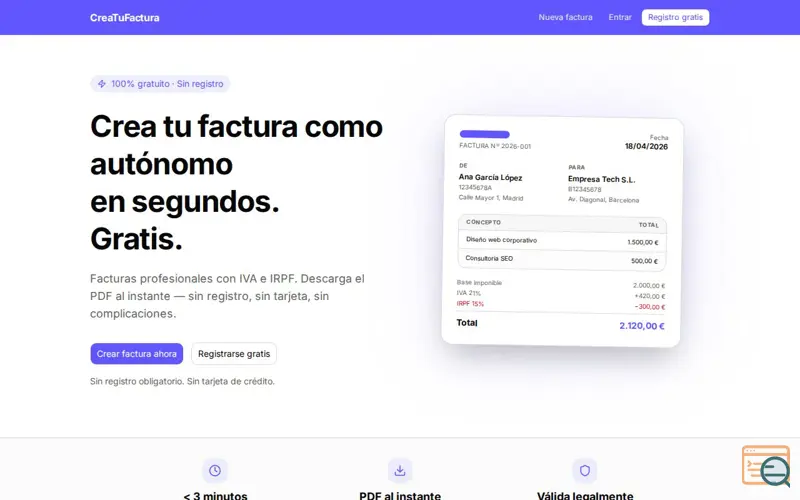 Screenshot of CreaTuFactura
