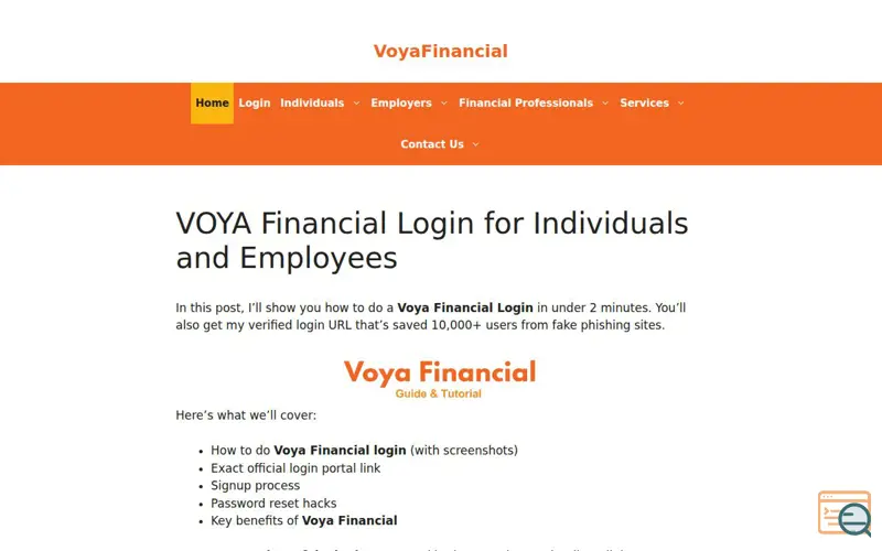 Screenshot of VoyaFinancial, a launch using GeneratePress