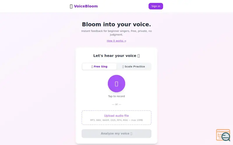 Screenshot of VoiceBloom