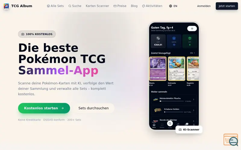 Screenshot of TCG Album