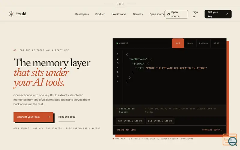 Screenshot of Itsuki — structured memory for AI applications