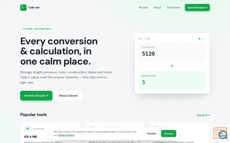 Screenshot of Calcver
