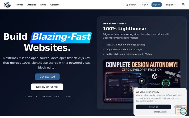 Screenshot of NextBlock CMS