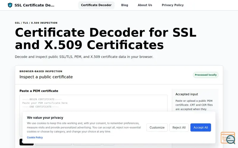 Screenshot of SSL Certificate Decoder