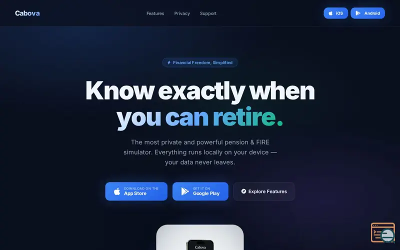 Screenshot of Cabova-Budget, Pension & FIRE Calculator