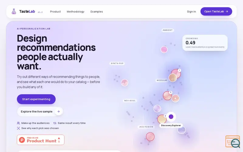 Screenshot of TasteLab, a launch using Ory