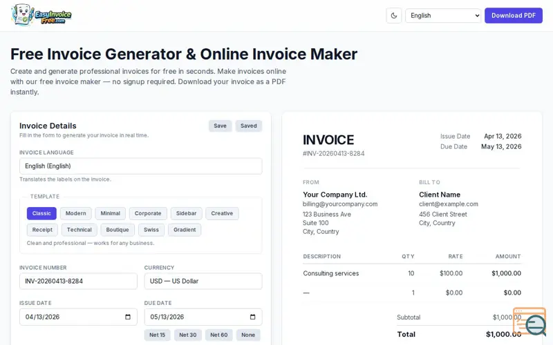 Screenshot of Free Invoice Generator
