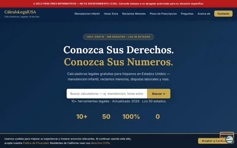 Screenshot of CalculoLegalUSA
