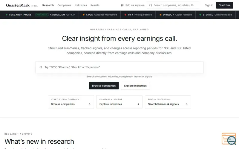 Screenshot of QuarterMark — Management intelligence for Indian equities