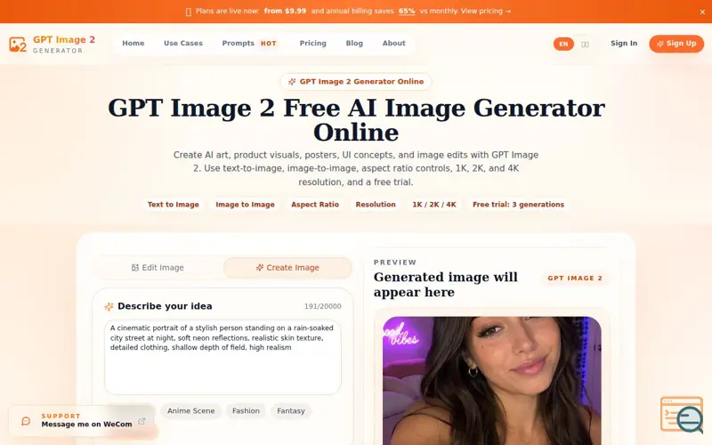 Screenshot of GPT Image 2 Generator