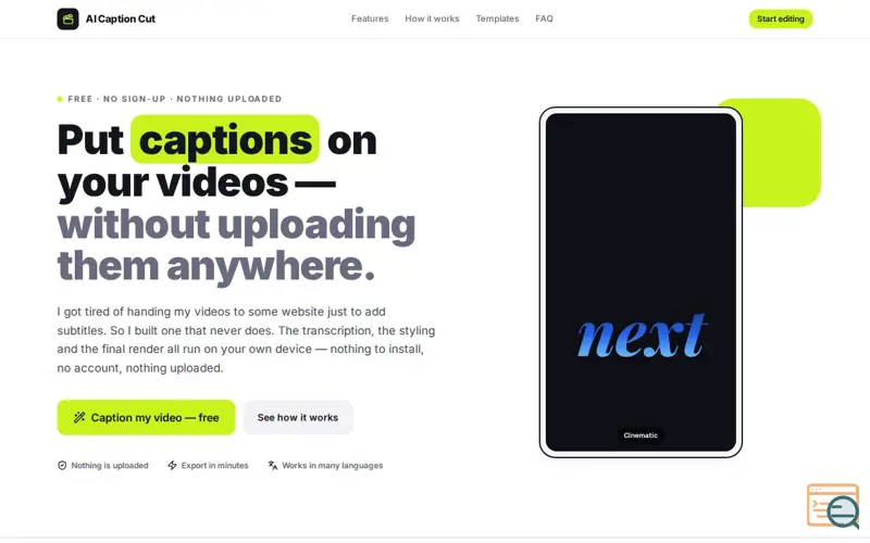 Screenshot of AICaptionCut